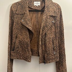 Vigoss Tan Leopard Print Leather Jacket
